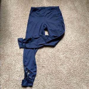 Navy Blue Ribbon Ankle Accent Exercise Pants